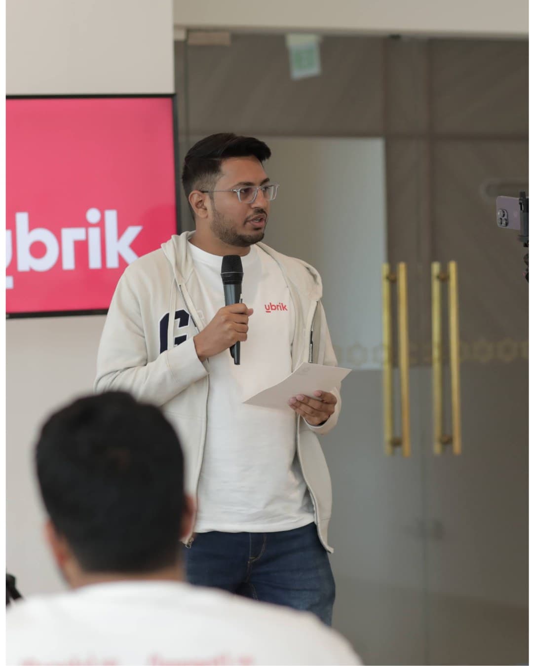 Raaquib Pathan, SEO consultant in Dubai, speaking at a Ubrik event